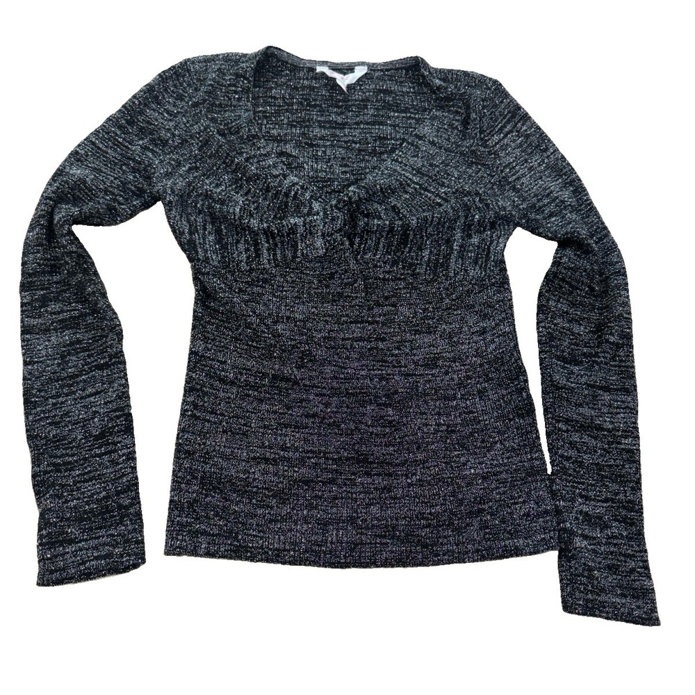 No Boundaries Black Silver Metallic Ribbed Knit Twist Bust Top Size M (7-9)